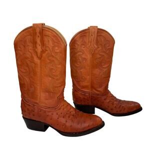 RUDEL Rogers Caiman Ostrich Cowboy Western Boots 7 B Saddle Color Tan Leather